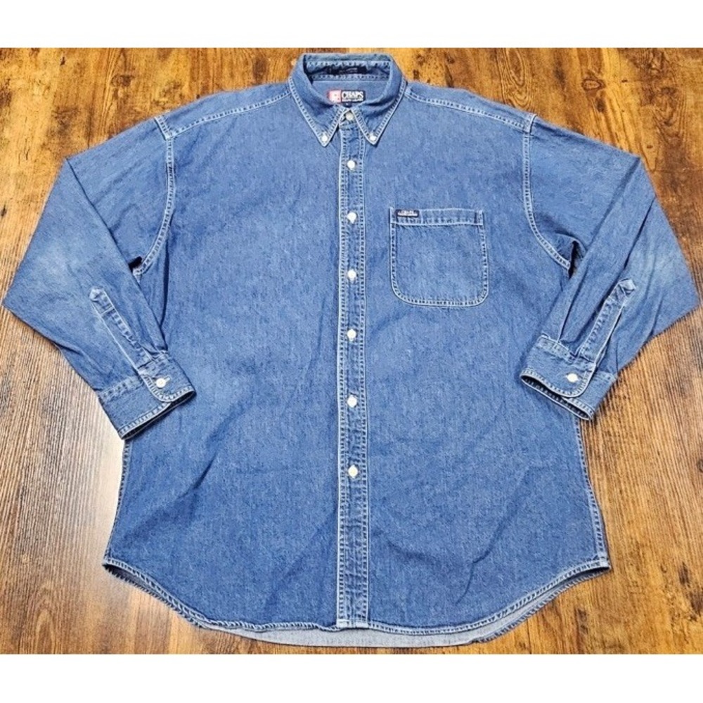 Chaps Ralph Lauren 100% Cotton Denim Shirt Men's L Blue Long Sleeve Button Up